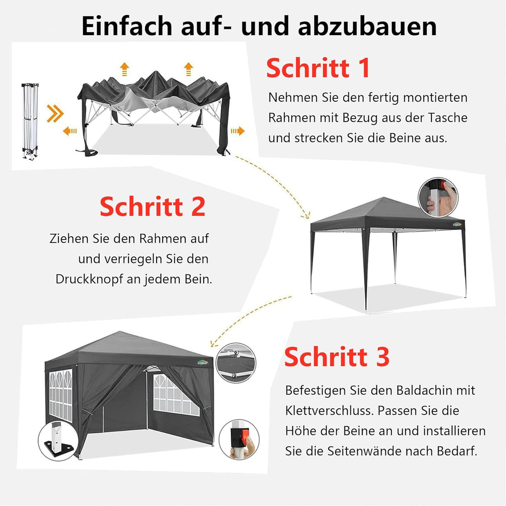 COBIZI Gazebo 3x6 Pieghevole Impermeabile Stabile con 6 Pareti Laterali a Cono Tenda per Feste 3 Altezze Regolabili Protezione UV Borsa per il Trasporto Picchetti, Corde per Giardino, Matrimoni, Mercati, Eventi all'Aperto
