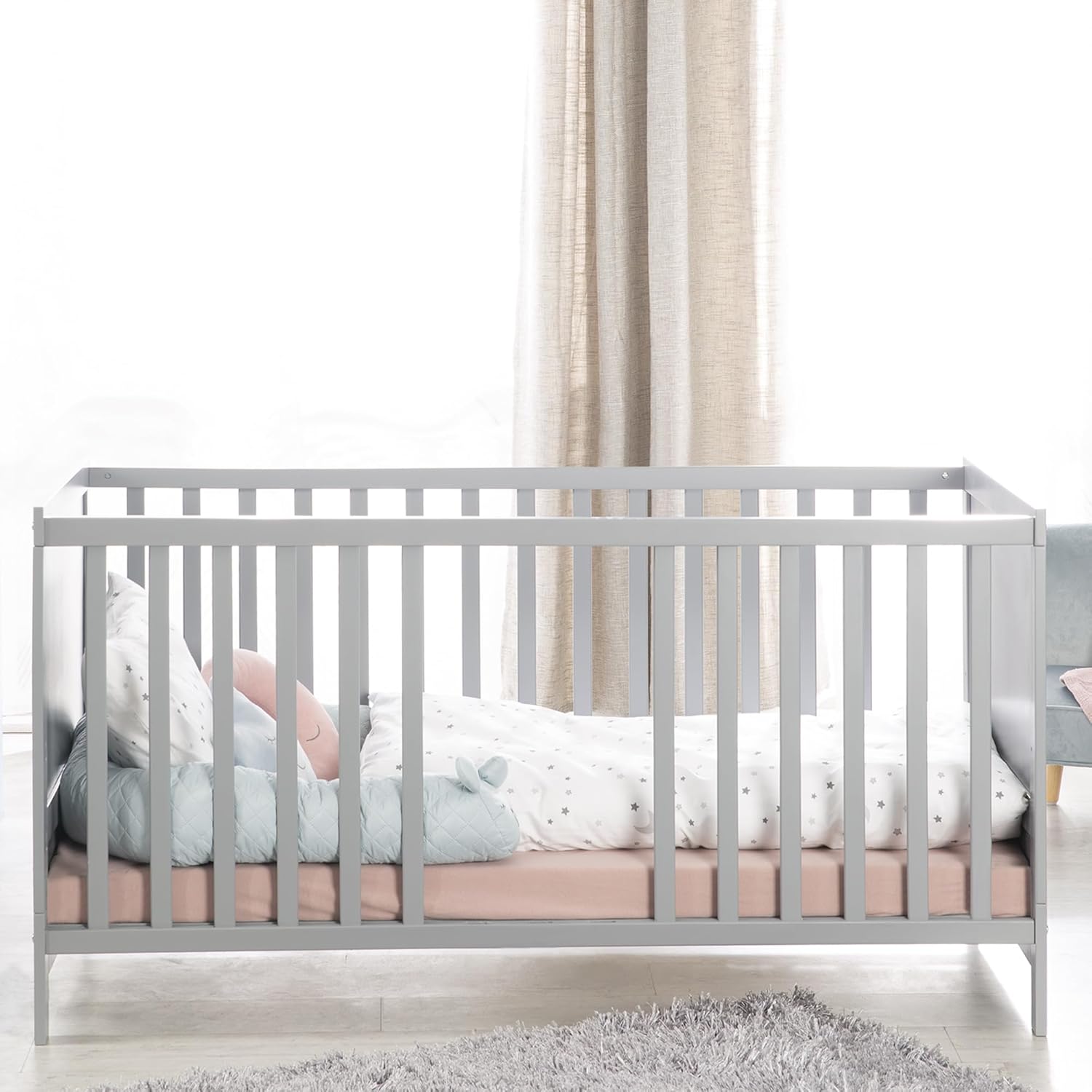 roba Lettino combinato 70 x 140 - Lettino con sbarre regolabile in 3 altezze - 3 pioli rimovibili - Lettino trasformabile in letto junior - Legno color tortora
