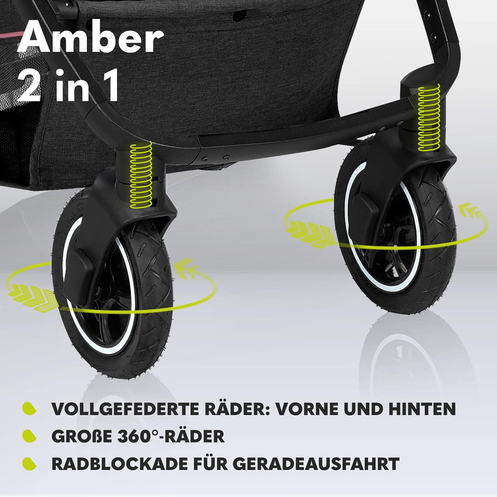 LIONELO Amber Kinderwagen 2 in 1 Kombikinderwagen, Kinderwagen Set mit sportlichen Sitz und fester Babywanne, Tasche, Moskitonetz, Abdeckung Regenblatt (Graphit)