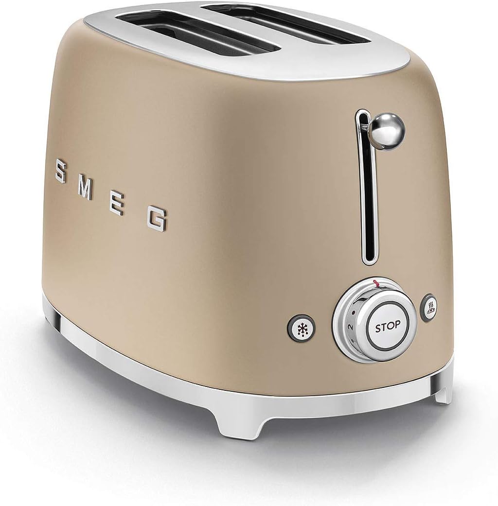 Smeg, 2x2 TSF01CREU - Tostapane, 2 scomparti per 2 fette, 6 livelli di doratura, funzione riscaldamento, funzione scongelamento e bagel, vassoio raccoglibriciole, 950W, Crema
