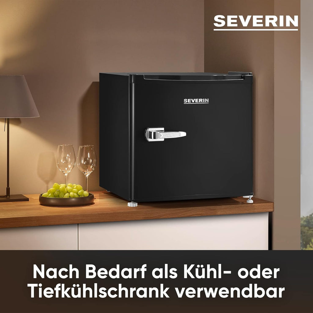 SEVERIN Mini Frigorifero/Congelatore Retrò (31 l), Congelatore piccolo, Minifrigo con controllo flessibile della temperatura, Frigo da tavolo, nero, GB 8880