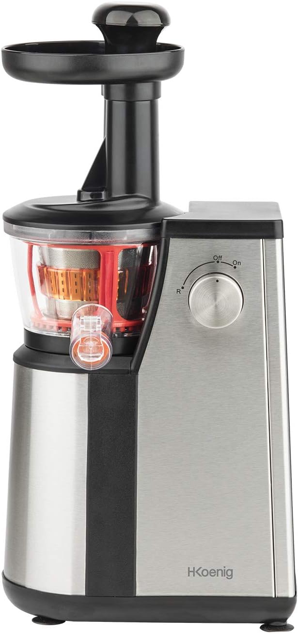H.Koenig GSX22 Estrattore di succo / 1 L / 3 filtri per sorbetto, succo denso, succo leggero / Contenitore per polpa / Lavabile in lavastoviglie / Acciaio inossidabile /, Nero