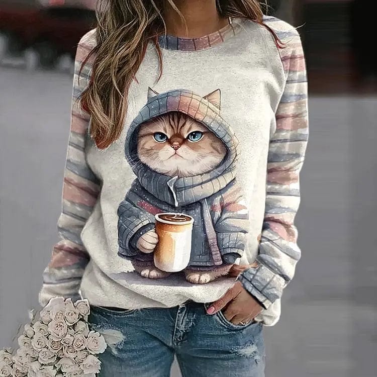 Maglione da donna con stampa gatto