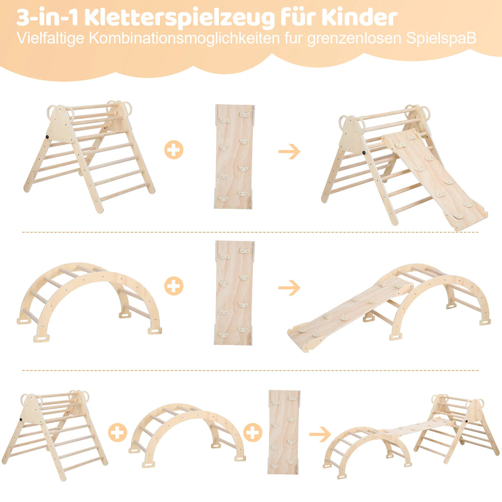 Sonnewelt Klettergerüst Indoor 3-in-1  mit Bogen/Rutsche/Dreieck