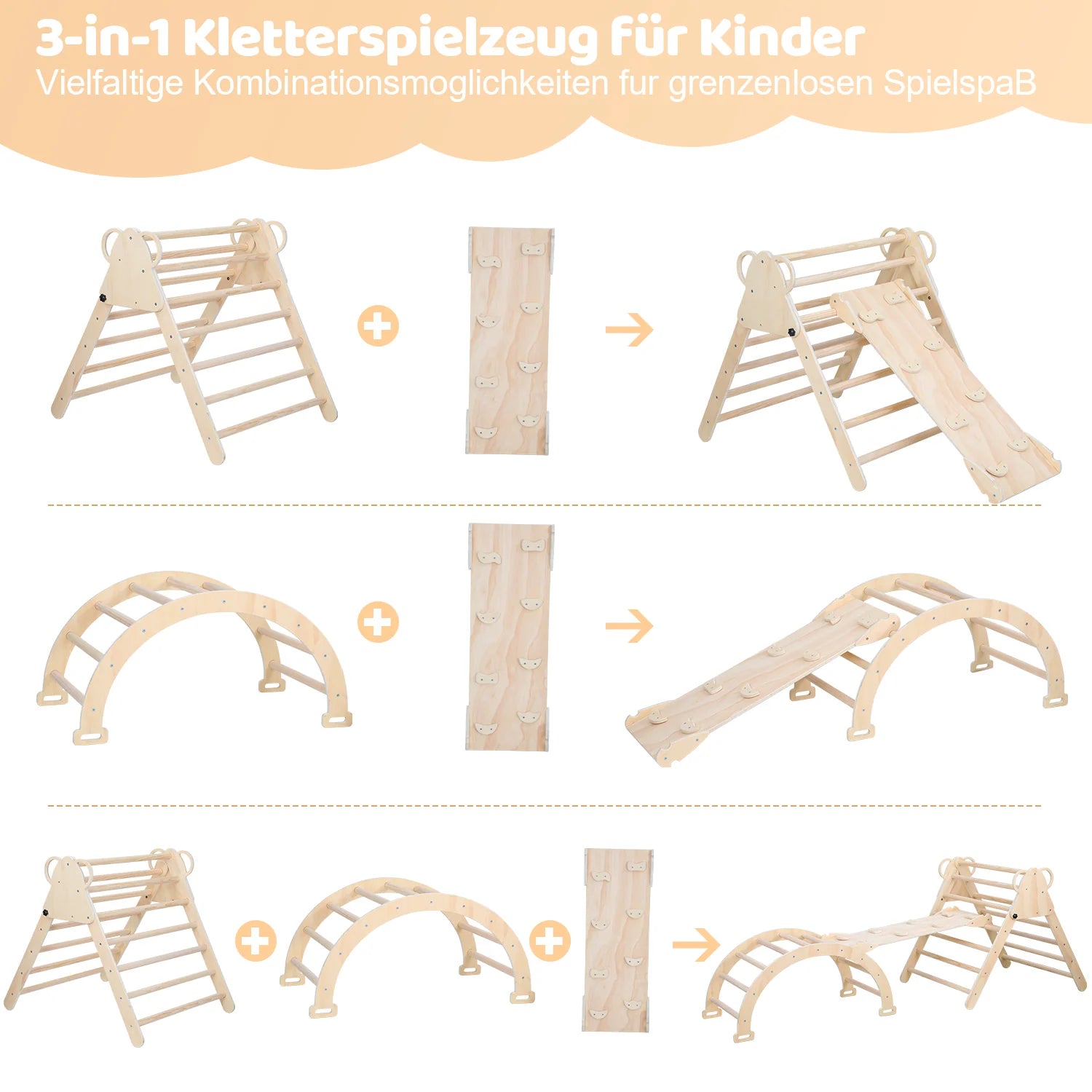 Sonnewelt Klettergerüst Indoor 3-in-1  mit Bogen/Rutsche/Dreieck