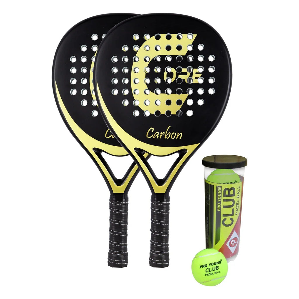 Set Core Padel Carbon, 2 Racchette + Palline