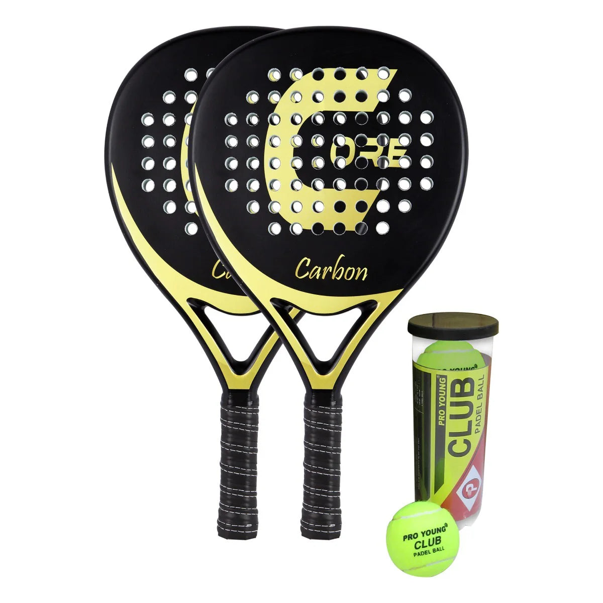 Set Core Padel Carbon, 2 Racchette + Palline