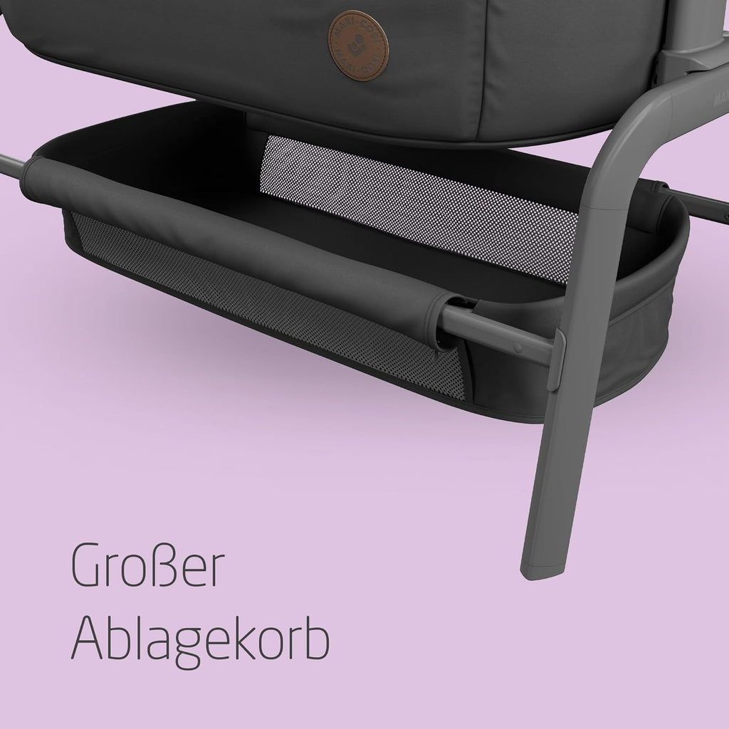 Maxi-Cosi Iora Beistellbett Baby, Faltbares Co-Sleeper, 0–6 Monate, max. 9 kg, 4 Neigungs- und 5 Höhenstufen, Leichtes Schieben, Bequeme Matratze, Großer Korb, Leicht zu Tragen, Essential Grey