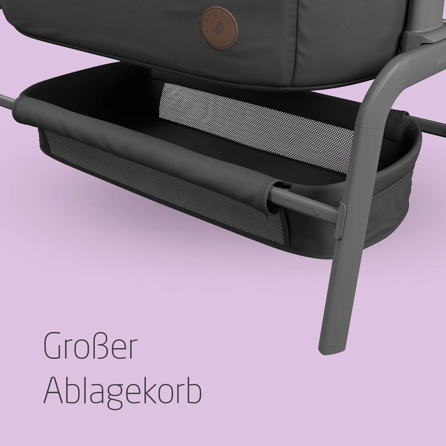 Maxi-Cosi Iora Beistellbett Baby, Faltbares Co-Sleeper, 0–6 Monate, max. 9 kg, 4 Neigungs- und 5 Höhenstufen, Leichtes Schieben, Bequeme Matratze, Großer Korb, Leicht zu Tragen, Essential Grey
