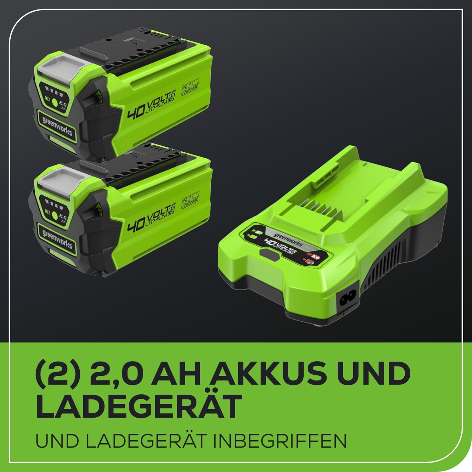 Greenworks 40V Akku Rasentrimmer für mittelgroße Gärten, höhenverstellbar, 30 cm Schnittbreite, automatischer Vorschub 1,65 mm Nylon Faden, zwei 40V 2Ah Akkus & Ladegerät, 3 Jahre Garantie G40LTK2X