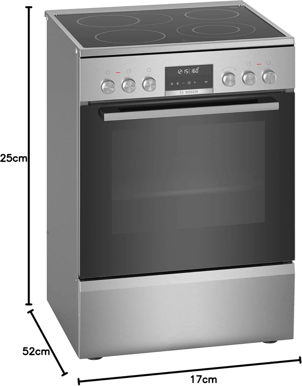 Bosch HKR39C250 Serie 4 Cucina Elettrica Indipendente, 60 cm di larghezza, Pulizia EcoClean Direct, Cottura a Ventilazione 3D su 3 livelli, Controllo con Display LED, Zona di cottura espandibile per pentole grandi