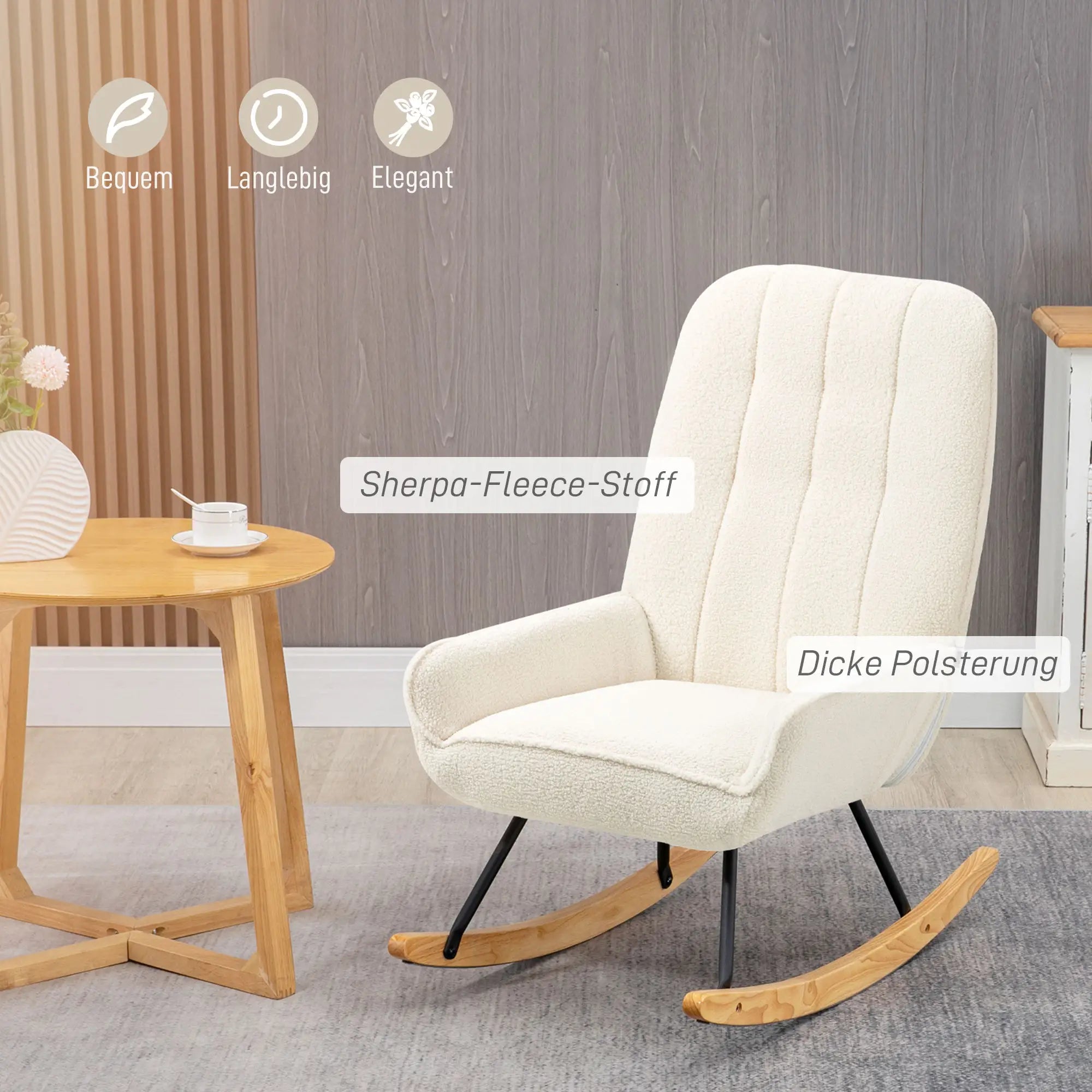 HOMCOM Sedia a Dondolo Soggiorno Relax Comfort Tessuto Sherpa Avorio
