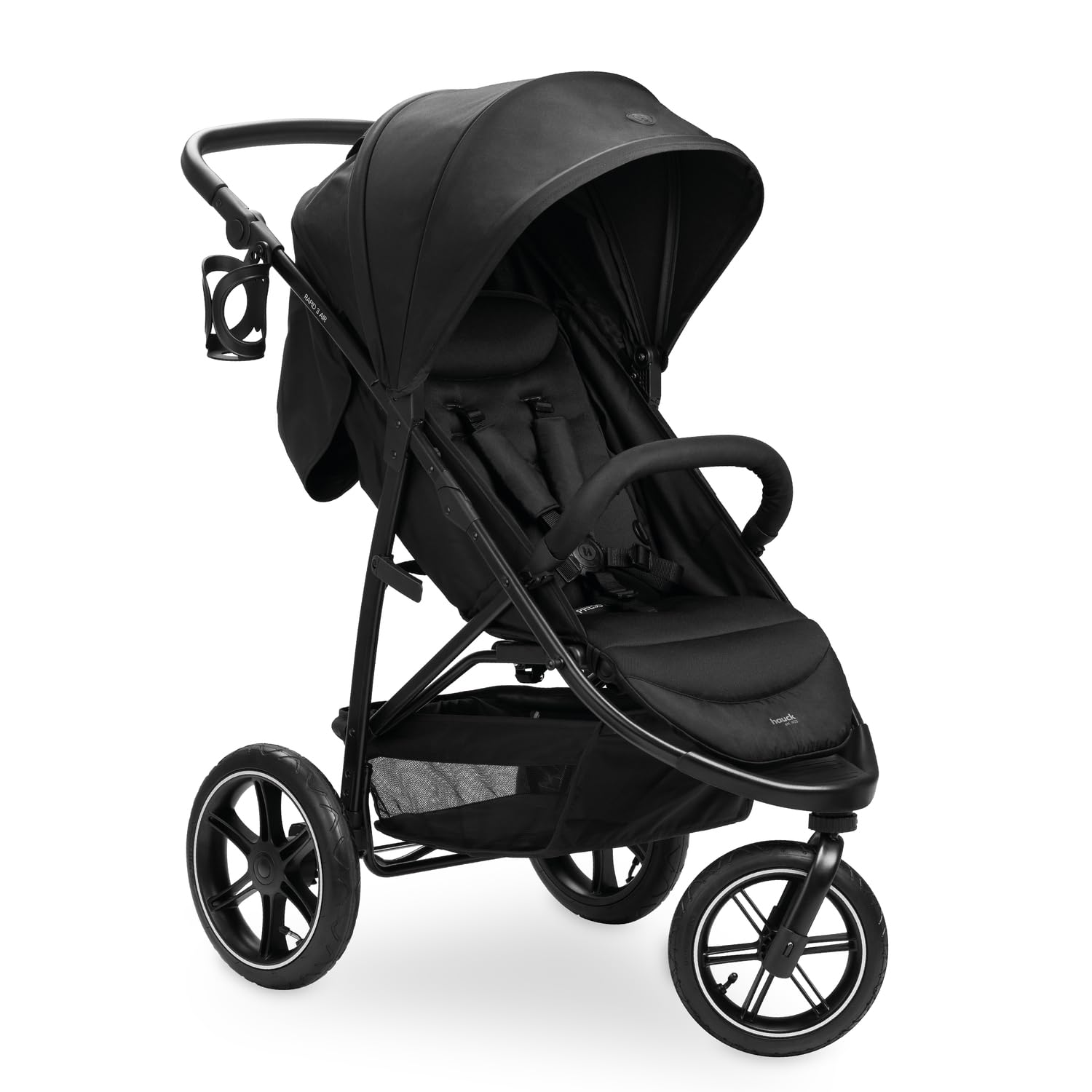 hauck Buggy Rapid 3 Air für Kinder bis 22 kg, Lufträder, Federung, Klein Zusammenklappbar, UV-Schutz 50+, mit Schlaffunktion ab Geburt, Höhenverstellbarer Schieber, Großer Korb bis 3 kg (Black)