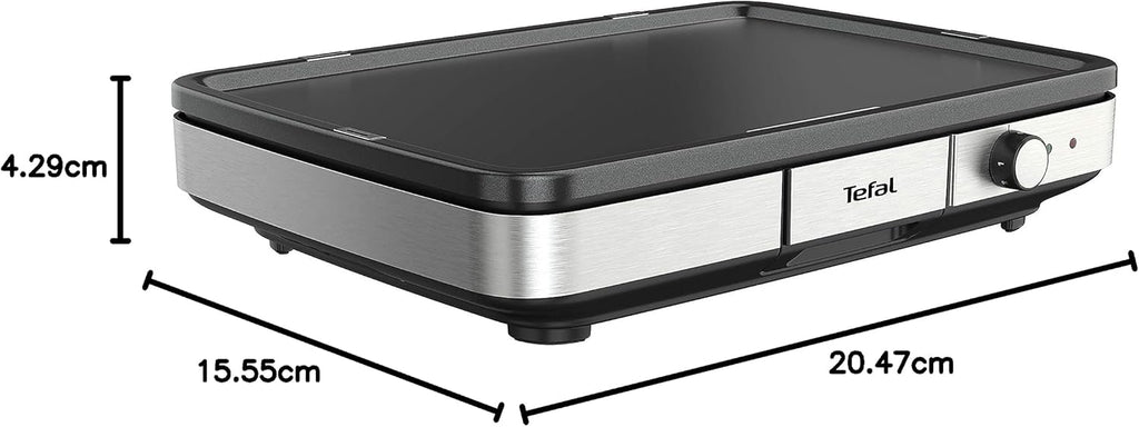 Tefal Maxi Plancha Elektro-Tischgrill CB690D, Extra groß, Antihaft Teppanyaki Platte, Leichte Reinigung, Innen und außen nutzbar, Inkl. abnehmbarem Windschutz + Spatel, 2300W, Schwarz/Silber