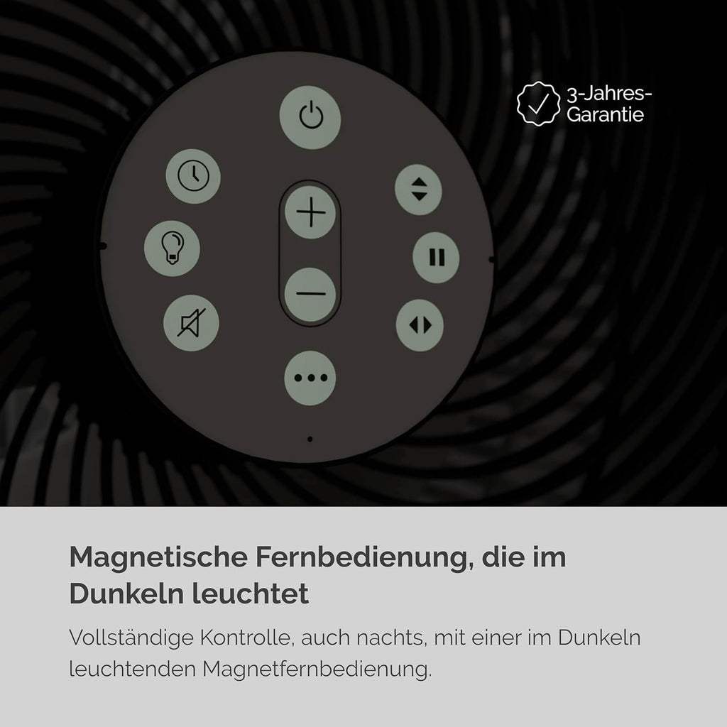 MEACO MeacoFan Sefte Tischventilator - 10 Luftumwälzer mit 12 Geschwindigkeiten - Horizontale und vertikale Oszillation - 3 Oszillationsbereiche - Ultraleise, ferngesteuerte Kühlung, Schwarz