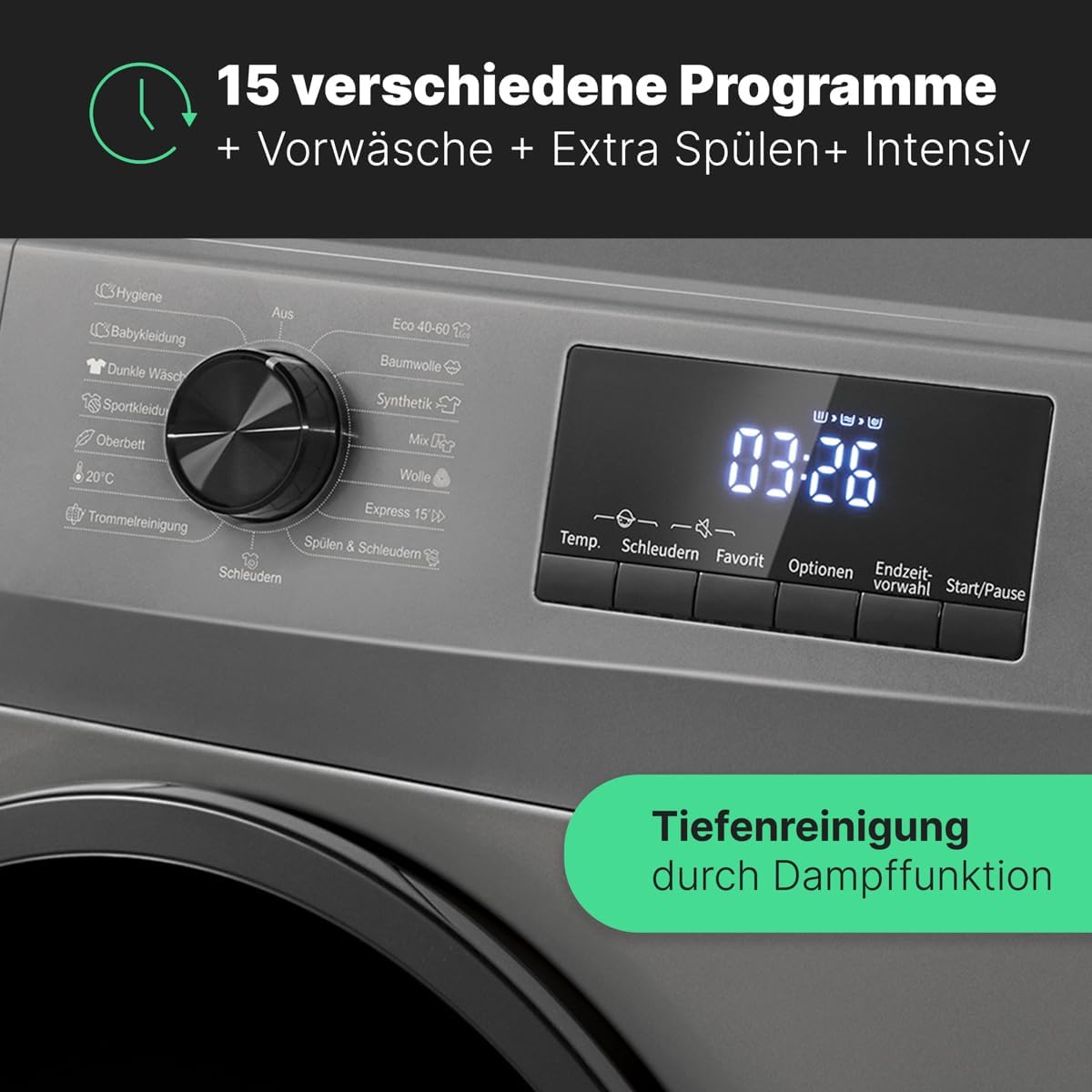 Lavatrice Bomann 7kg | max. 1400 giri/min | 10 anni di garanzia sul motore | Motore inverter efficiente, silenzioso e durevole | 15 programmi | Programmazione fine ciclo | Display LED | WA 7175 bianca