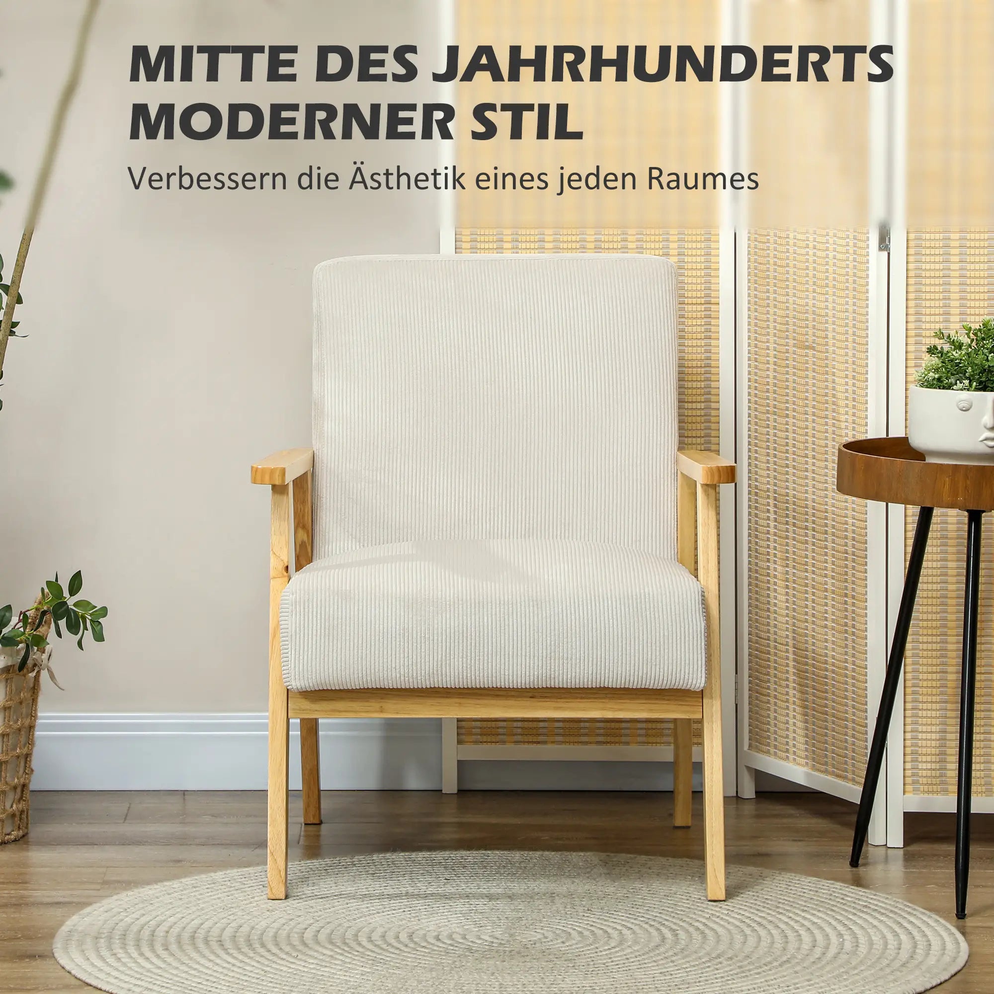 HOMCOM Polsterstuhl Wohnzimmer gemütlich Cordstoff cremeweiß