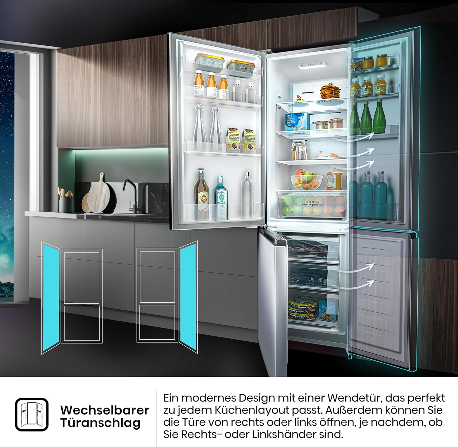 Hisense RB327N4ADD Frigorifero Combinato, Classe Energetica D, Total NoFrost, Porta Reversibile, Griglia Portabottiglie, Vano Frigo 171 Litri, Vano Congelatore 85 Litri, Look Acciaio Inox