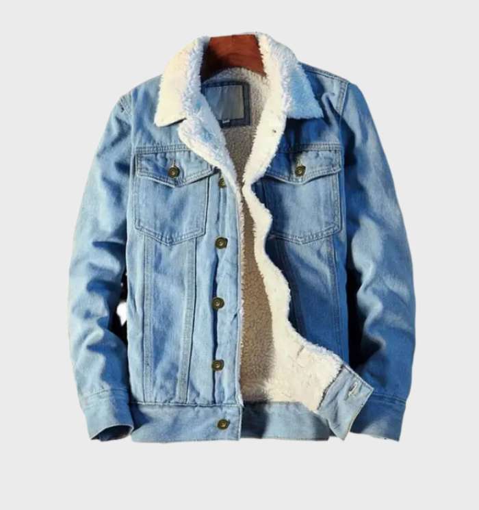 Giacca jeans calda da uomo con fodera in pile e colletto