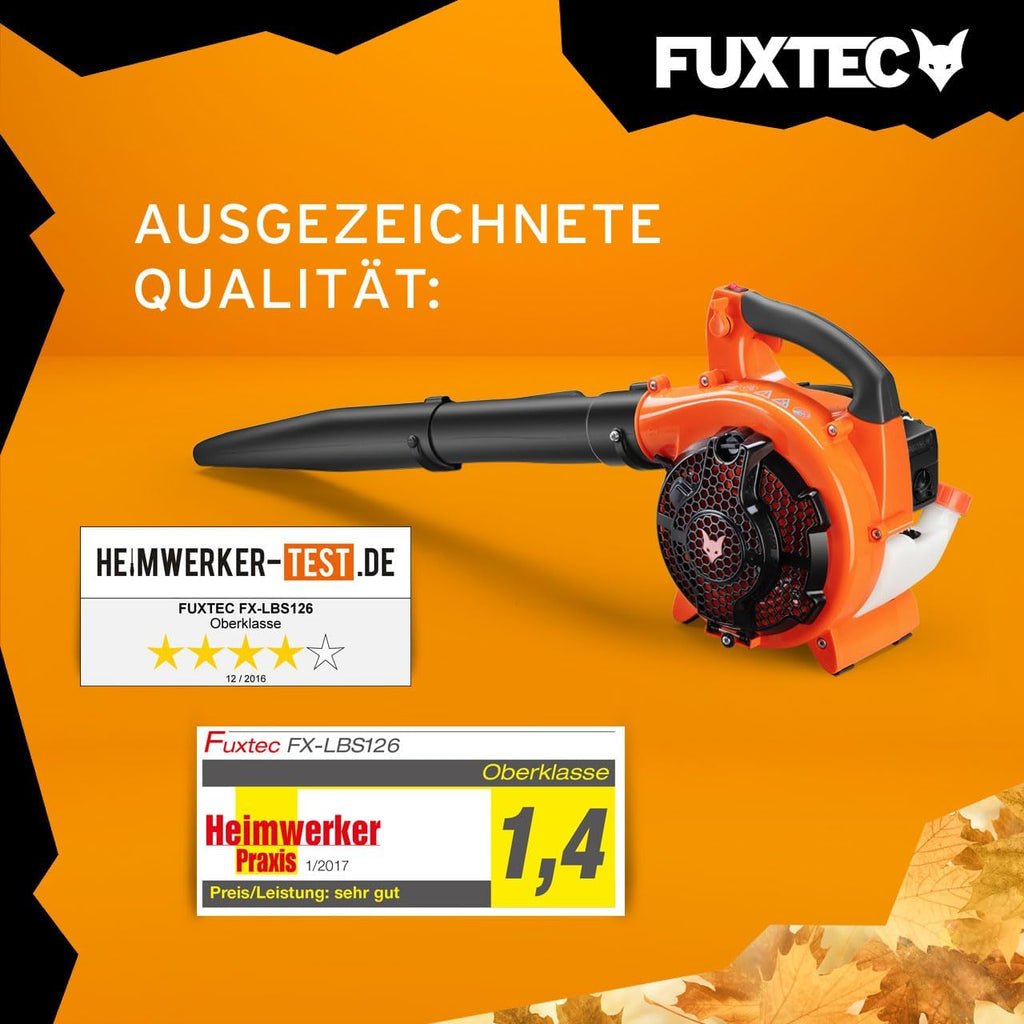 FUXTEC Benzin Laubsauger 4in1 FX-LBS126 2-Takt Laubbläser & Laubhäcksler inkl. 2Blasrohre & 45l Fangsack – getestet Oberklasse 1,4 – Blasgeschwindigkeit 71 m/s