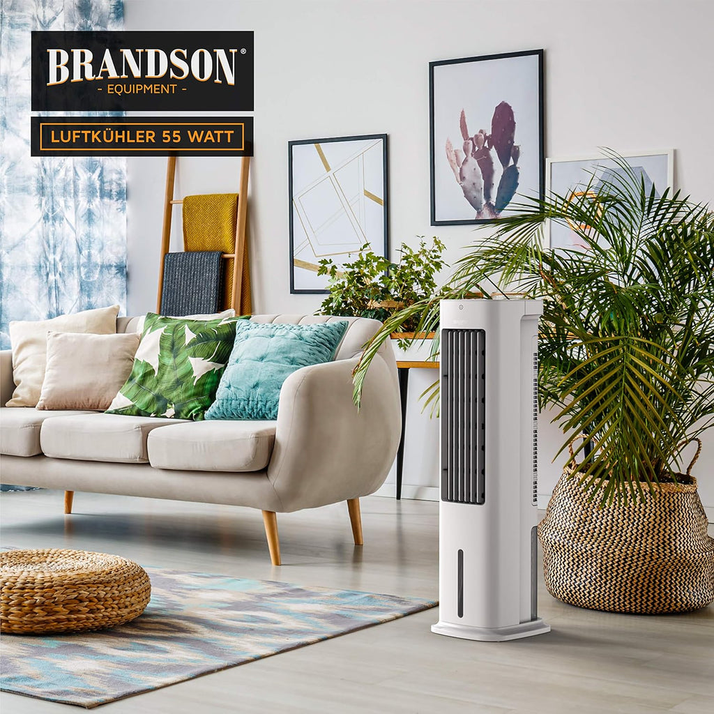 Brandson - Raffrescatore evaporativo 5 in 1 - Refrigeratore evaporativo, umidificatore, ventilatore e purificatore d'aria, condizionatore d'aria portatile senza tubo di scarico - Vincitore del premio 2025 - Silenzioso - Serbatoio dell'acqua da 5 litri