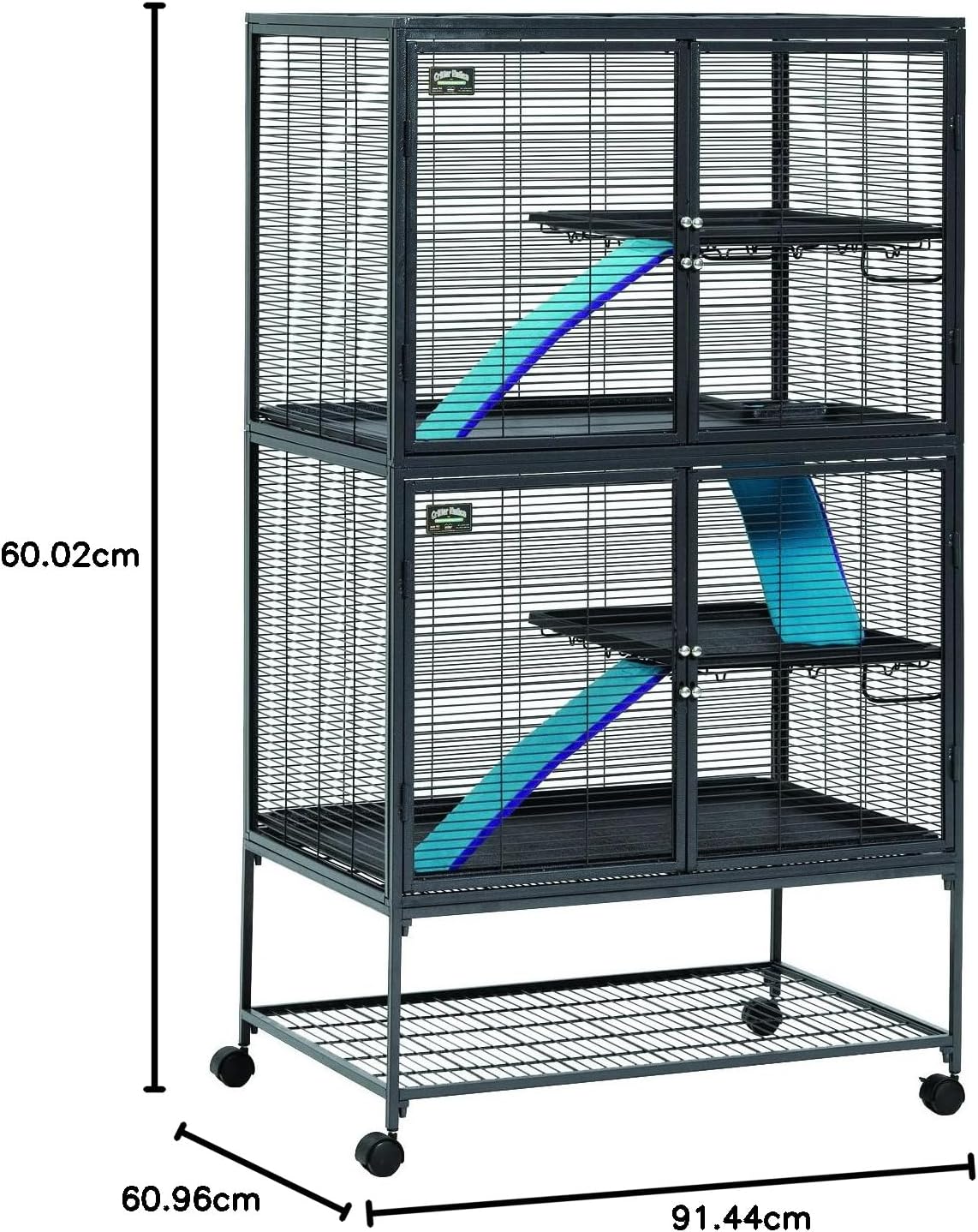 MidWest Homes for Pets Deluxe Critter Nation Modello 162 Gabbia per piccoli animali, doppia unità, dimensioni della gabbia assemblata ca. 91 x 61 x 160 cm (L x P x A), grigio quarzo