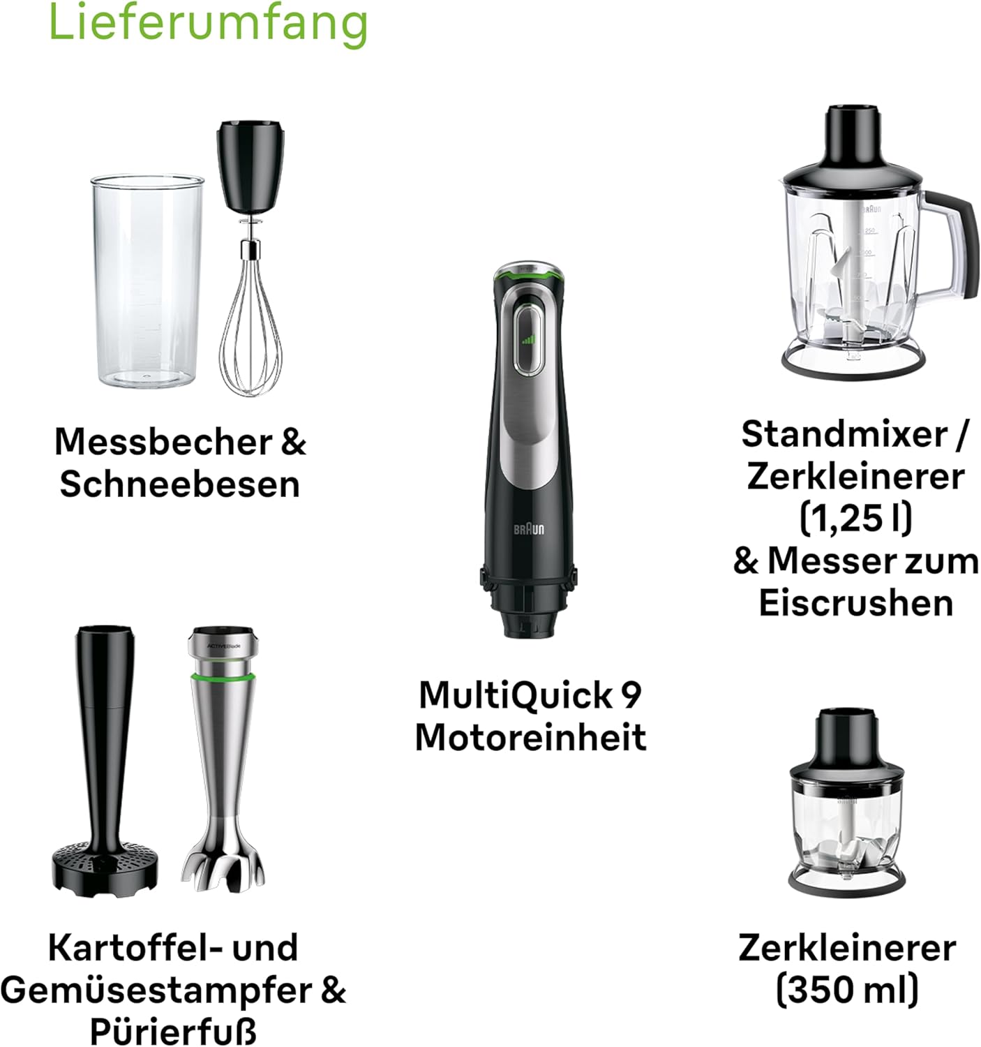 Braun MultiQuick 9 MQ 9187XLI – 5-in-1 Stabmixer mit Küchenmaschinen-Aufsatz, Zerkleinerer, Kartoffel- & Gemüsestampfer & Schneebesen, stufenlose Geschwindigkeitseinstellung, 1200 W, Schwarz/Edelstahl