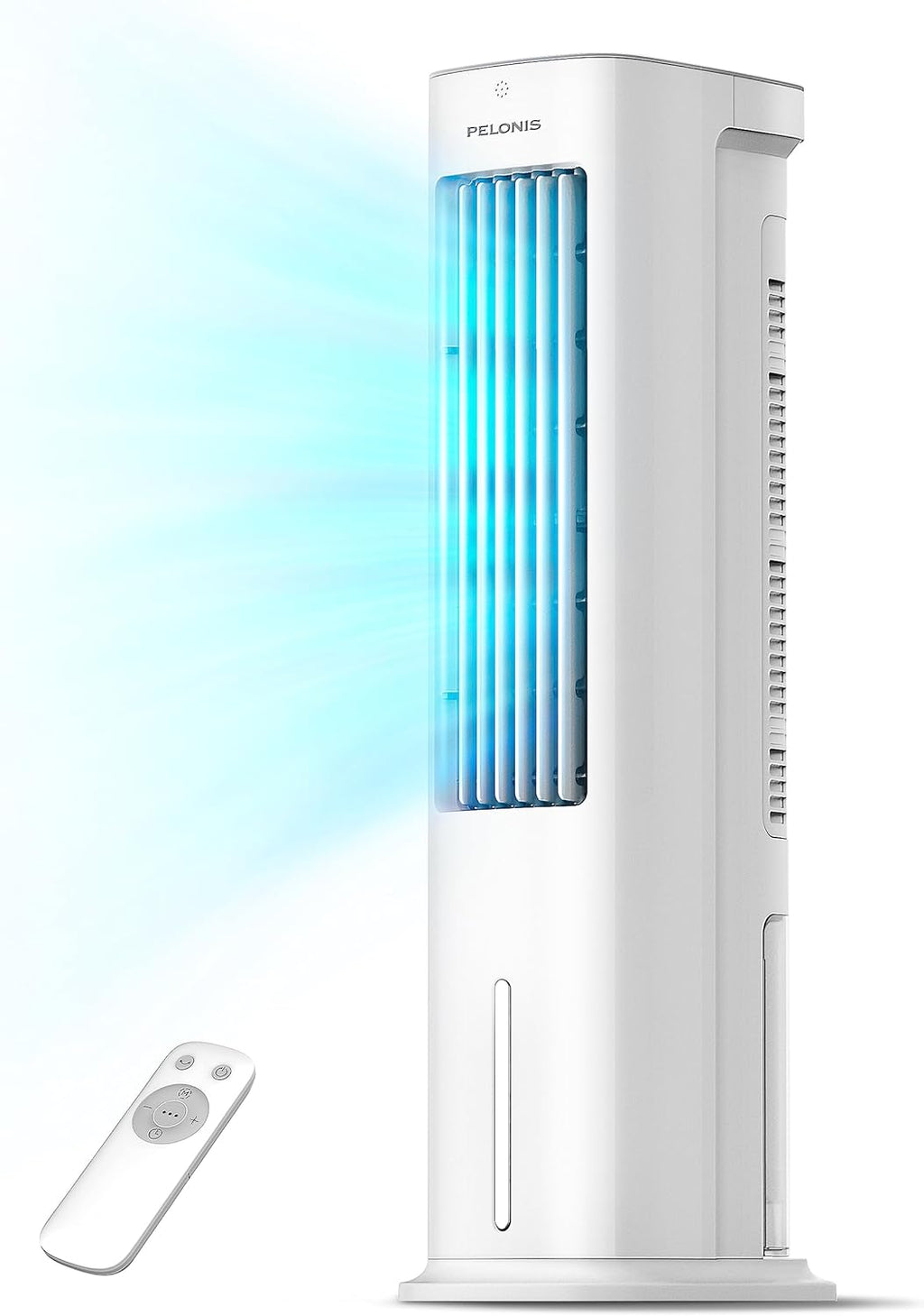 PELONIS Raffrescatore Evaporativo, Condizionatore Portatile, Ventilatore con Raffreddamento ad Acqua 5L, Umidificatore con Telecomando, 355m³/h Climatizzatore Senza Tubo di Scarico