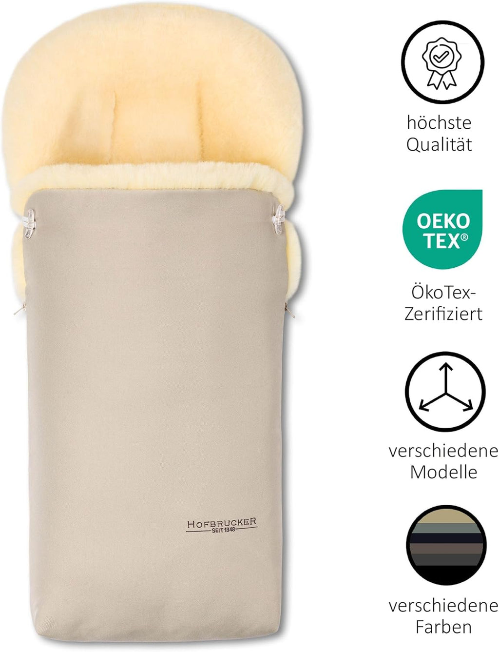Sacco passeggino in agnello Hofbrucker Putzi, per passeggino/carrozzina, sacco termico invernale antivento e idrorepellente/sacco scaldapiedi imbottito con parte superiore rimovibile/in vera pelliccia di agnello/Prodotto in Germania
