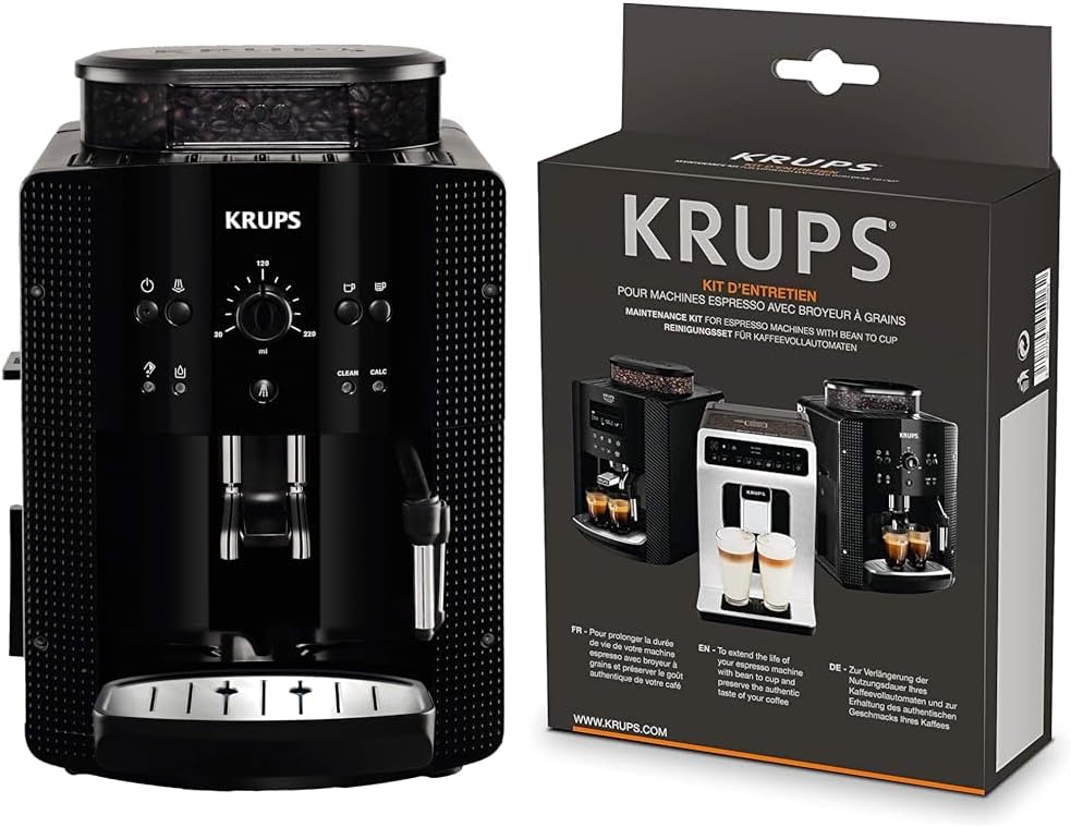 Krups Arabica Picto Macchina da Caffè Automatica, Bocchetta Vapore, Funzione 2 Tazze, Manopola Rotante, Facile Pulizia, Macchina da Caffè, Nera, EA810870