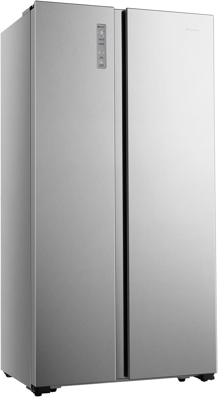 Hisense RS677N4BFD Frigorifero Americano Side by Side / Compressore Inverter / Porta Bottiglie / 2 FreshZone / Vano Verdure / Capacità Frigo 334 L / Capacità Congelatore 185 L / 41 dB / 247 kWh all'anno, Nero