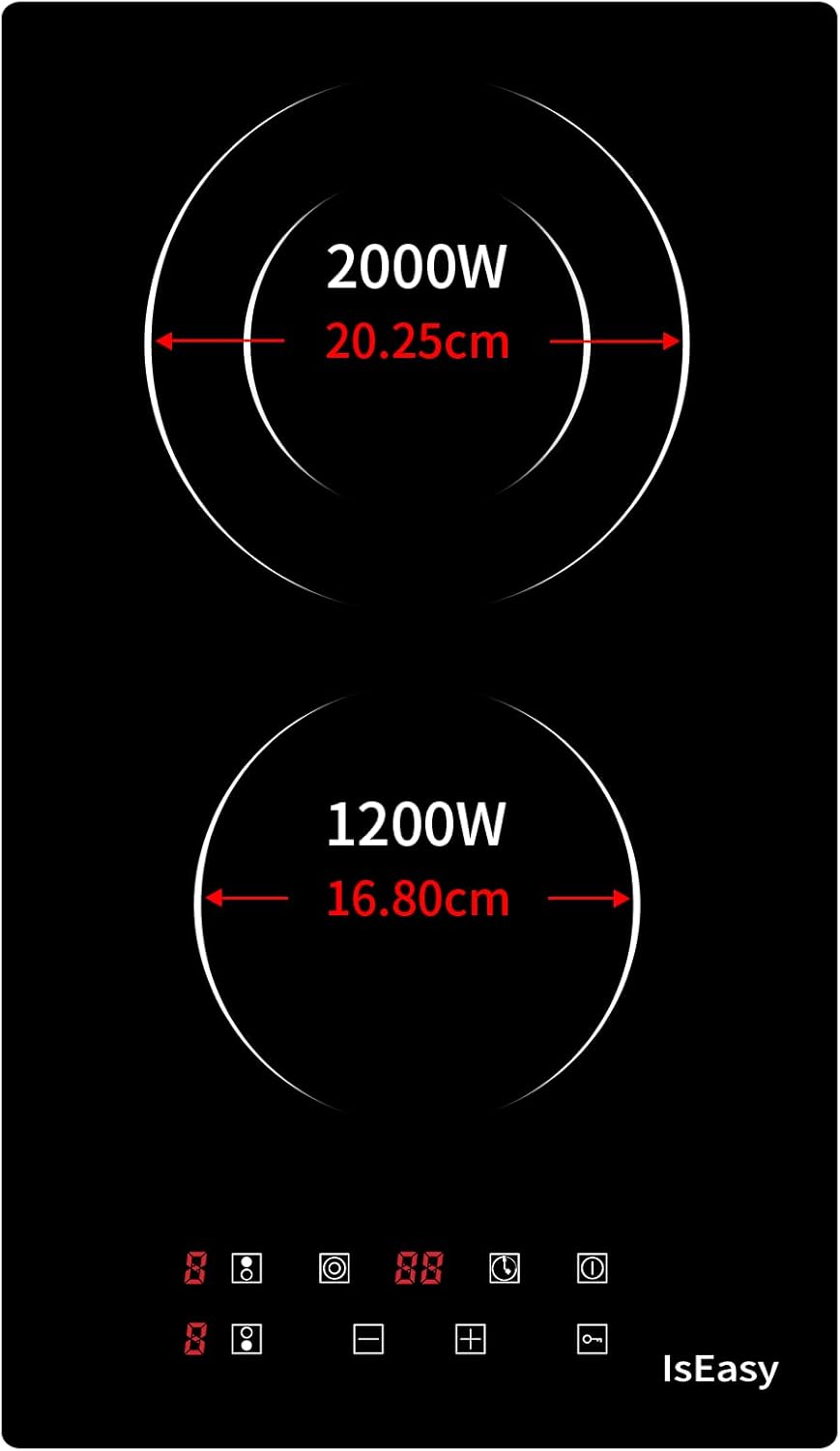 IsEasy 4 Zonen Einbau Induktionskochfeld mit 9 Leistungsstufen &1-99Min Timer, Boost-Funktion, Induktionskochplatte, Induktion Herdplatte mit 4 Platten, 60cm, 6800W, Schwarz