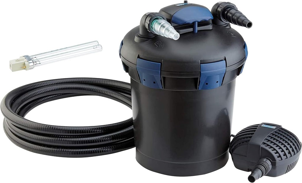 OASE 50499 Filtro a pressione BioPress Set 4000, Set filtro per laghetto per una rapida ed efficace eliminazione delle alghe, Set completo con pompa filtro e chiarificatore UVC
