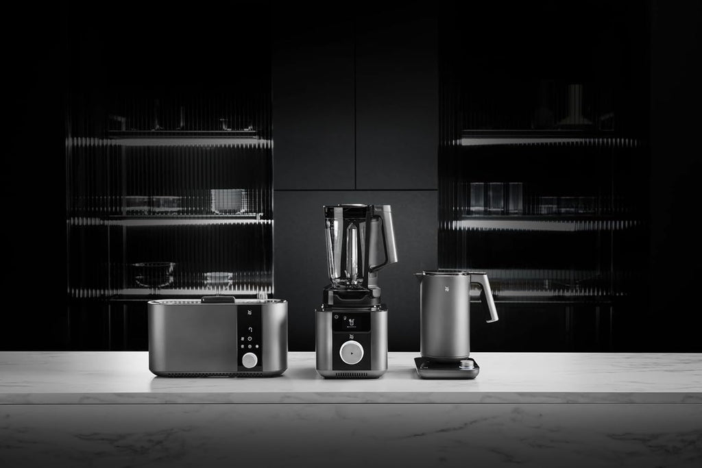 WMF Master Toaster Langschlitz motorizzato, tostapane 2 fette, pane tostato XXL, centratura automatica del pane, funzione Check-Up, tostapane 980 W, pannello touch, barra luminosa LED, tostapane acciaio inox opaco