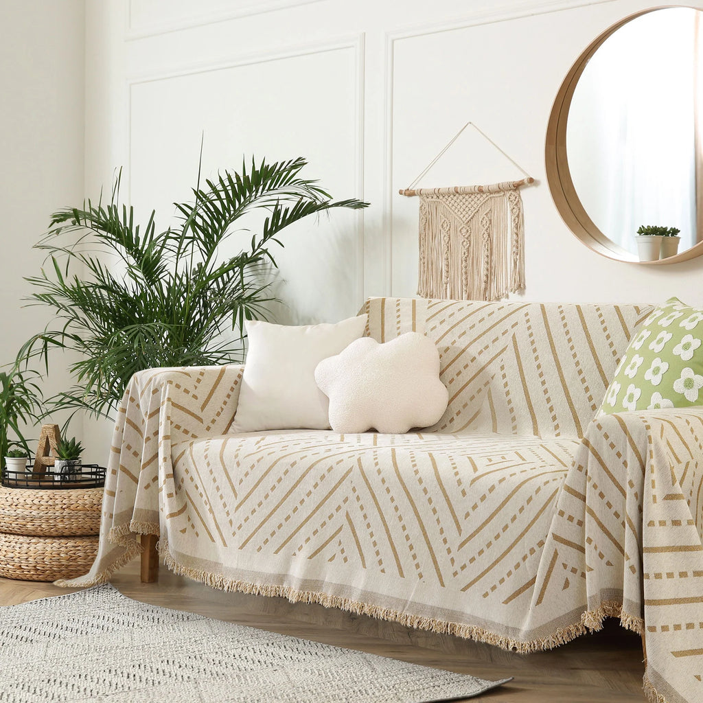 Copridivano Inca Beige – Moderna protezione per divani con motivo elegante