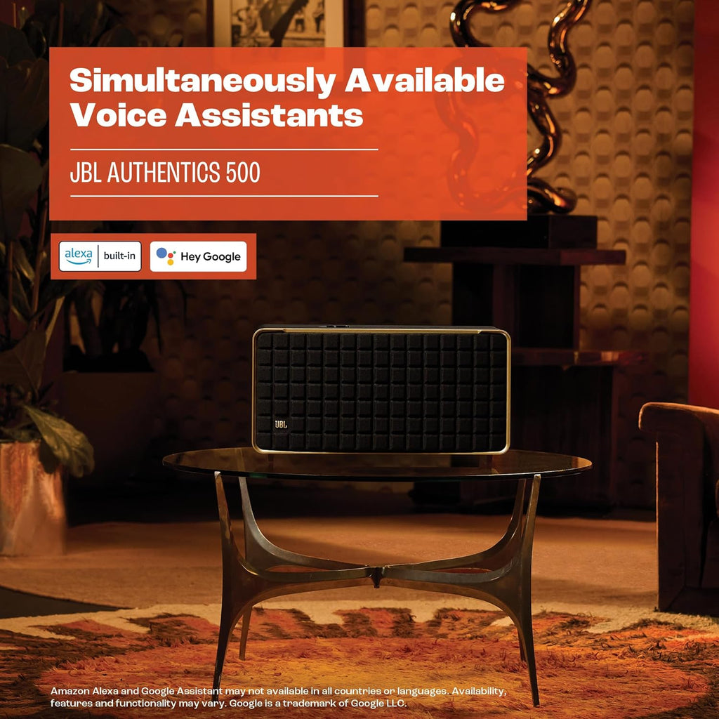 JBL Authentics 200 Smart Home Altoparlante – Cassa Bluetooth dal design retrò anni '70 – Con griglia Quadrex, Google Assistant, Alexa, AirPlay e JBL One App – Nero