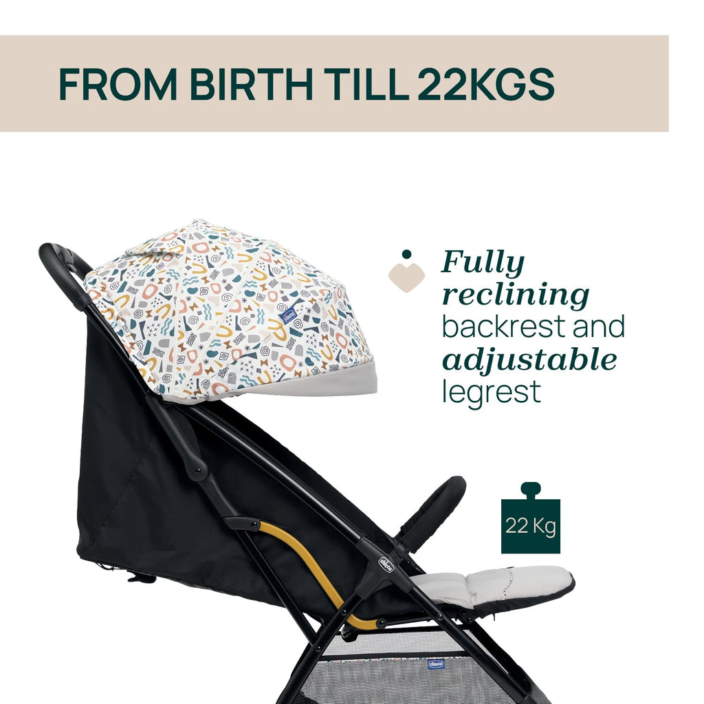 Chicco, Glee, Kinderwagen ab 0 Monate bis 4 Jahre, mit Automatik- und Kompaktverschluss, Ausziehbares Verdeck mit Lichtschutzfaktor 50+ und Regenschutz, 3-stufig verstellbare Rückenlehne, Beinauflage