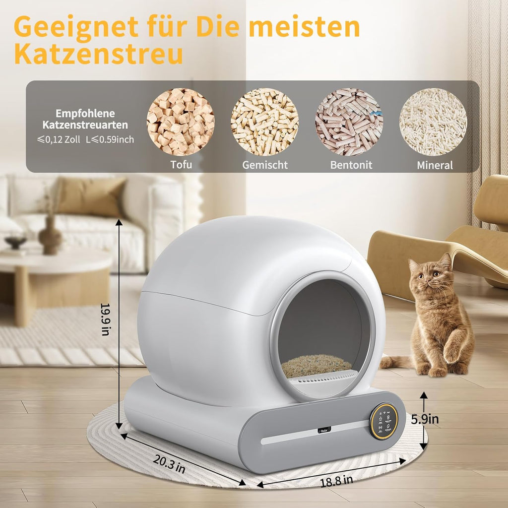 Lettiera per gatti autopulente XXL 68L, toilette per gatti automatica con sacchetti per rifiuti, ingresso basso con controllo APP, lettiera elettrica per 2 gatti, lettiera autopulente per gatti