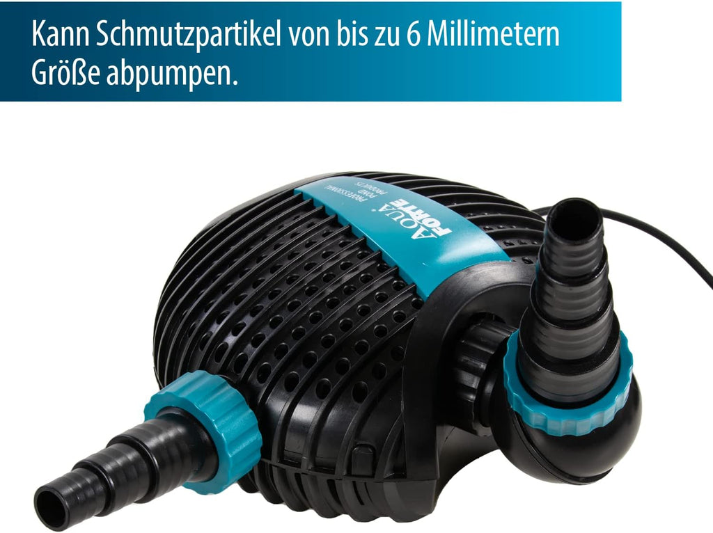 AquaForte O-16.000 Teichpumpe, 180 Watt, Maximale Fördermenge 15.5 m3 pro Stunde, maximale Förderhöhe 5.5 Meter, Kabellänge 10 Meter, A-synchronmotor, pumpt Schmutzpartikel bis zu 6 mm