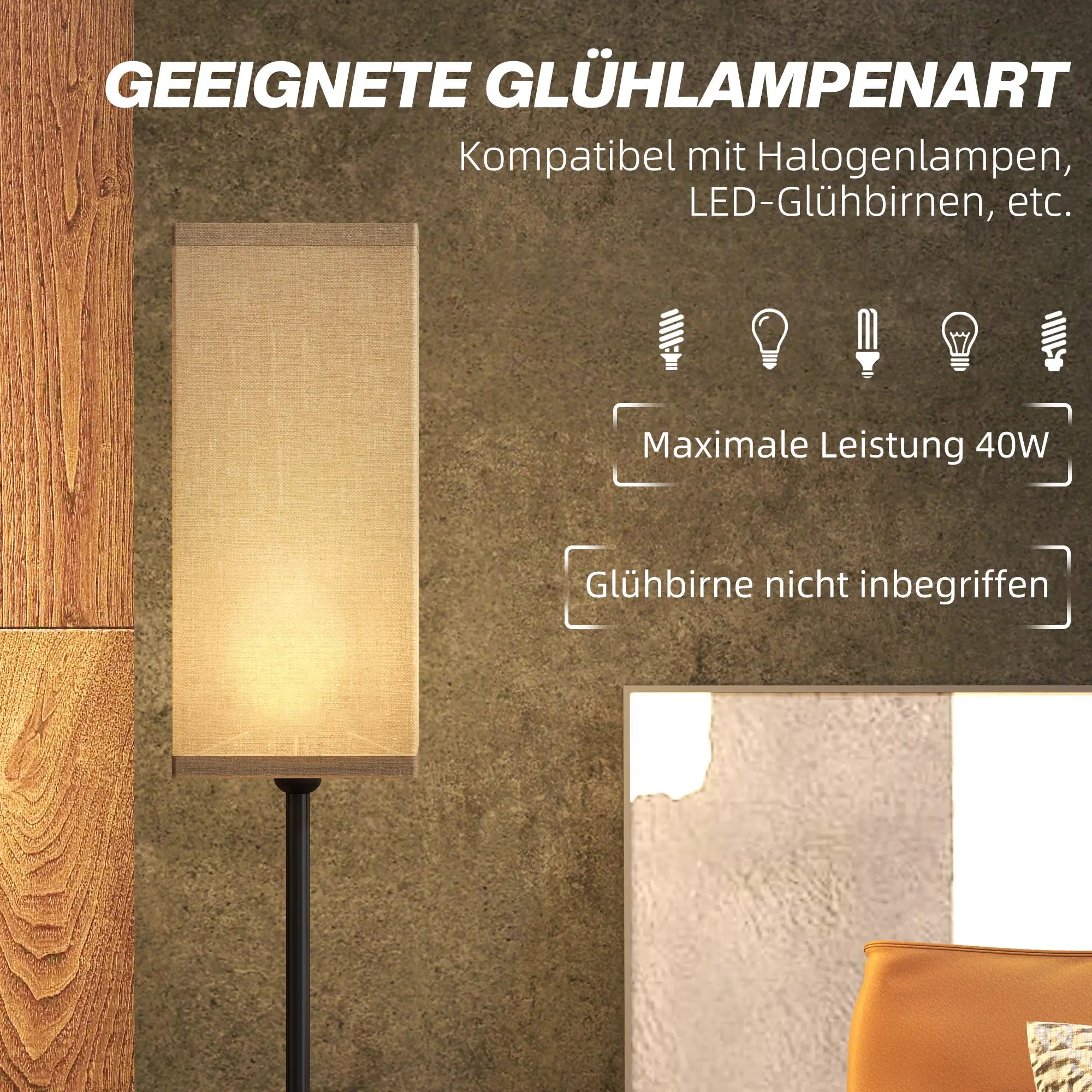 HOMCOM Lampada da Terra con Interruttore a Pedale e Paralume Effetto Lino
