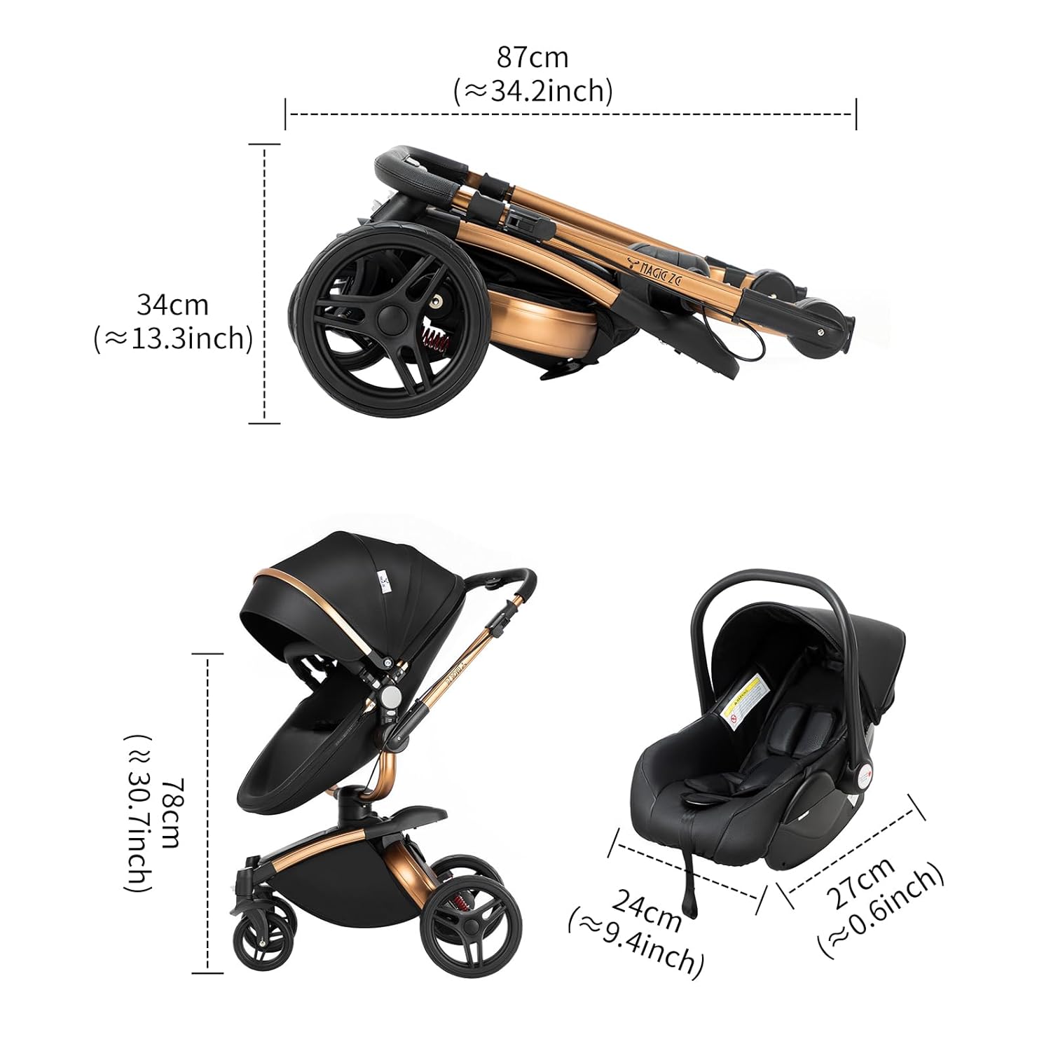 Sianldcone Passeggino 3 in 1, Set Passeggino con Tessuti di Alta Qualità, Sistemi di Viaggio con Spinta Reversibile, Passeggino Combinato a Vista Aperta Set Completo 3 in 1 (V9 Cachi)