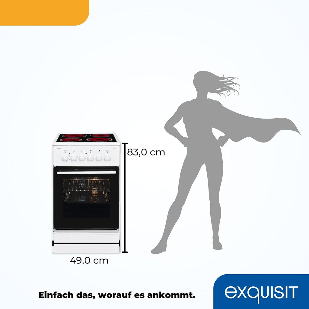 Cucina autonoma squisita, Cucina autonoma larghezza 50 cm, Piano cottura a piastre, Facile da usare, Vano cottura 48 l, Cucina elettrica 50 cm, EH9-3-090 bianca