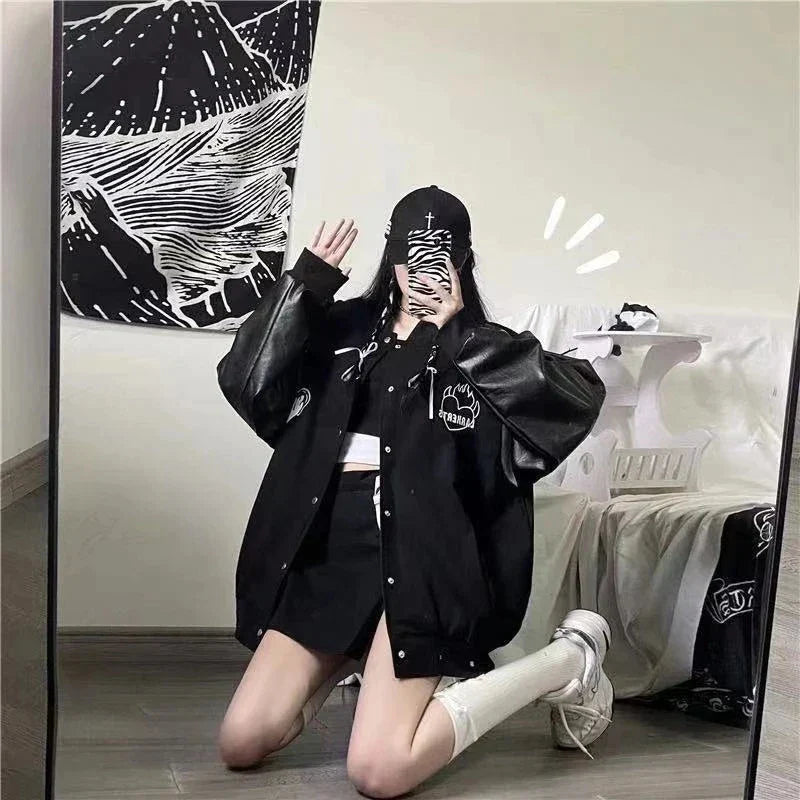 Lozenda - Schwarzer Harajuku Mantel für Frauen