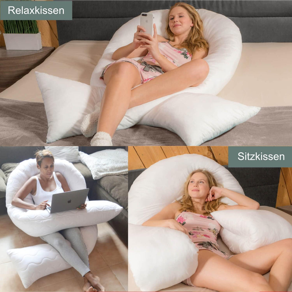Traumreiter Visco XXL Seitenschläferkissen mit Bezug Baumwolle Graphit Grau, Hybrid Kissen + 1cm Memory Foam, U förmiges Schwangerschaftskissen Gel Body Pillow Komfortkissen Ergonomie Zertifiziert