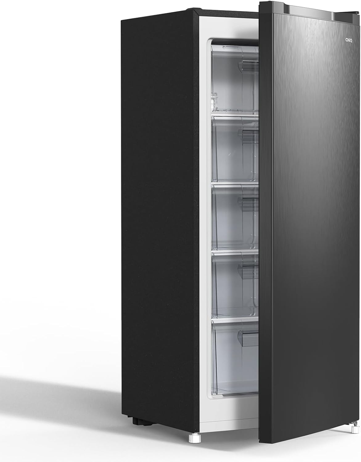 CHiQ FSD166NE4E Congelatore 166 L, Tecnologia No Frost, Porta Reversibile, Acciaio Inox Nero, Altezza 144 cm