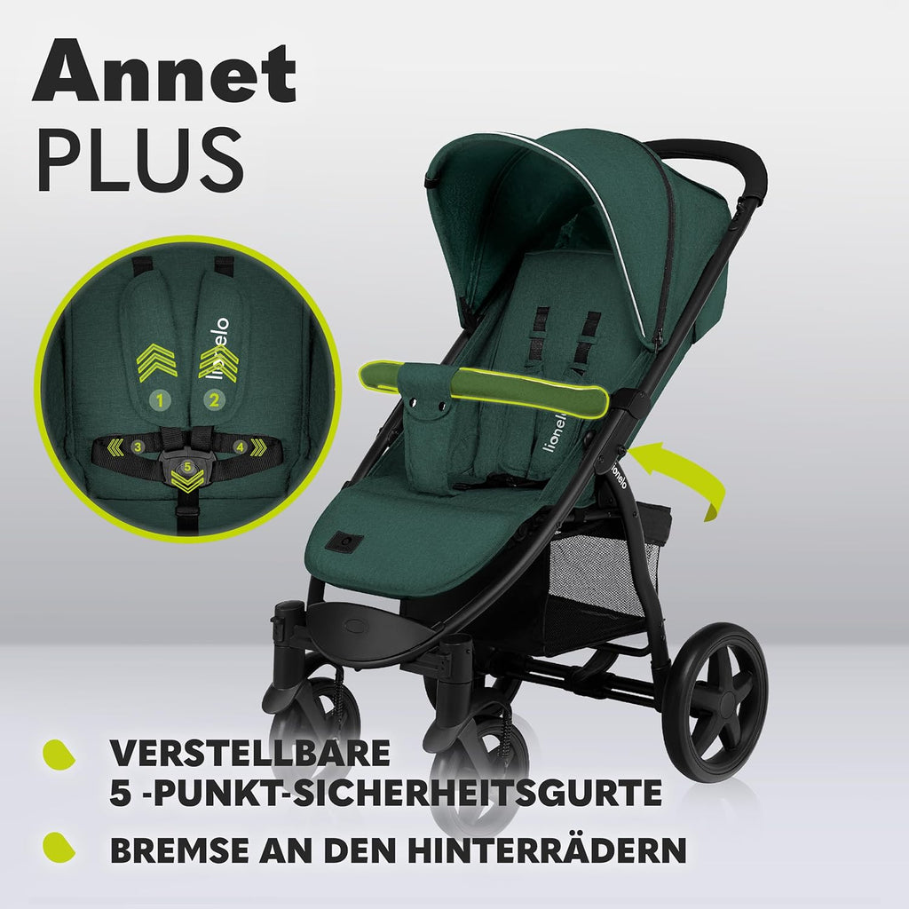 LIONELO Annet Buggy fino a 22 kg con funzione reclinabile, passeggino compatto richiudibile con accessori, ruote in schiuma EVA, zanzariera, coprigambe, portabevande, cestino (Golden Moments, Tour)