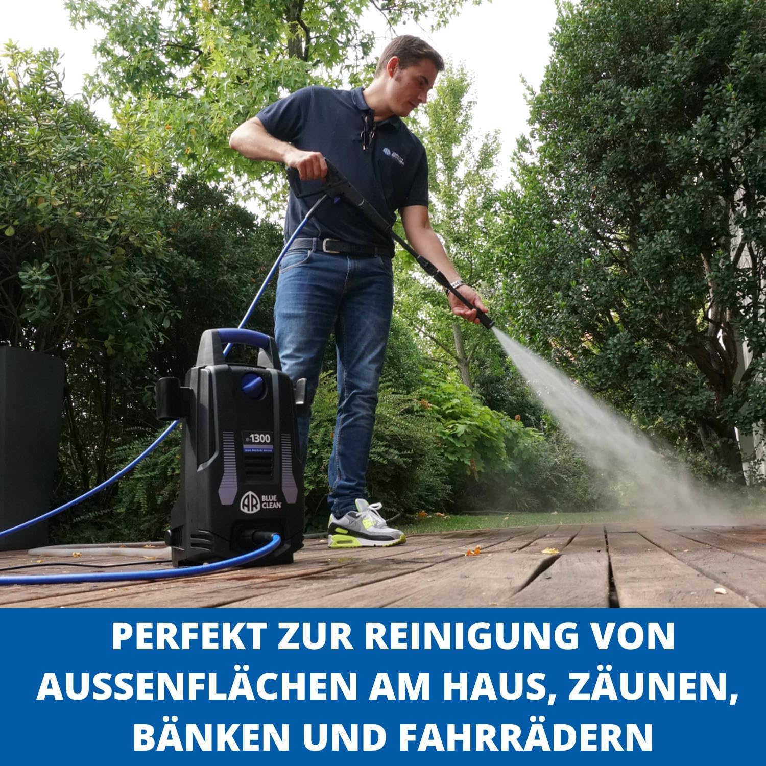 Idropulitrice AR Blue Clean e-1600P con Patio Cleaner e Spazzola Fissa (1600 W, 125 bar, 420 l/h)
