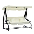 Outsunny Altalena da Giardino a 3 Posti con Funzione Letto, Protezione UV, Bianco Crema