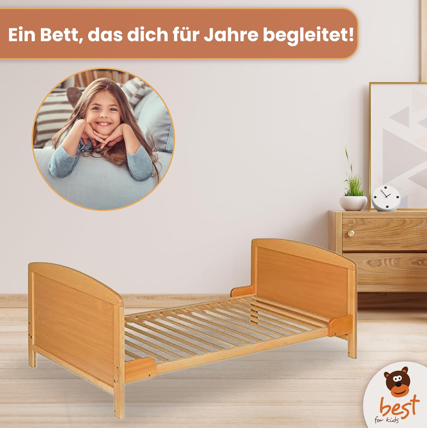 Best for Home - Baby Bett | Babybett 70x140 cm in Weiß und Braunfarbe | Junior Babybett Umbaubar | Cot ohne Matratze | Weiß Komplett Set Bebek Yatagi & Baby Cot | Babybett für Mädchen und Jungen