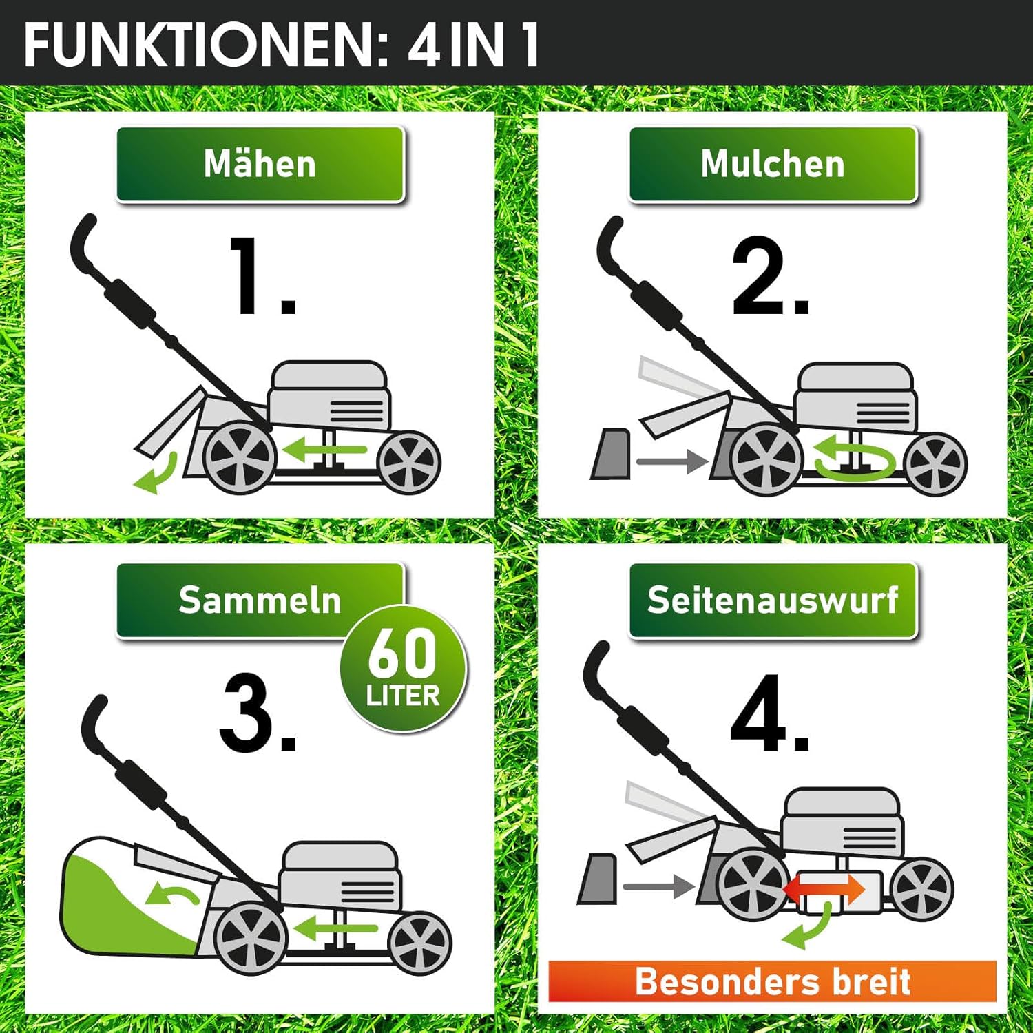 BRAST® Benzin Rasenmäher mit Antrieb | 3,5kW (4,76PS)-5,2kW(7PS) | 46-51cm Schnittbreite | viele Modelle | TÜV | 4 Takt OHV Motor | 30-80mm Schnitthöhe | 60L Fangkorb | Stahlgehäuse | RED LINE 7PS